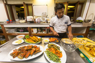 Ship's galley of the Ombak Putih on your sailing tour through Indonesia East of the Wallace Line