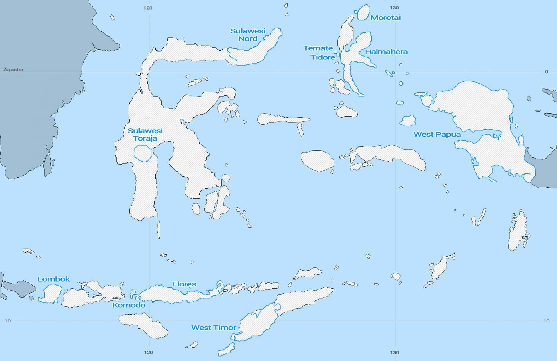 Map Region 'East of Wallace': Sulawesi, Moluccas, Sunda and West Papua