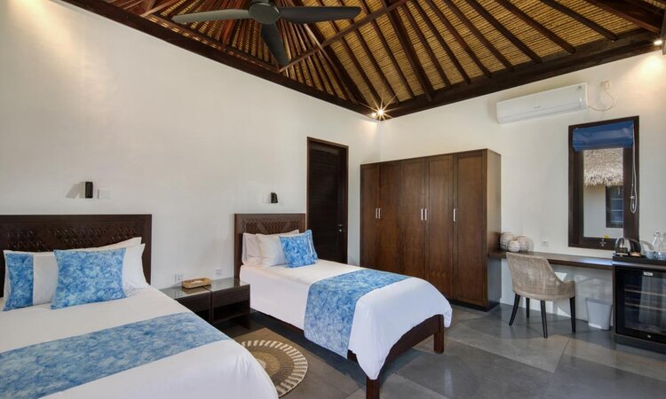 Indonesia, Sumbawa Island, Mocean Dive Resort: Garden View Bungalow with Twin Beds & 'Coffee Corner'