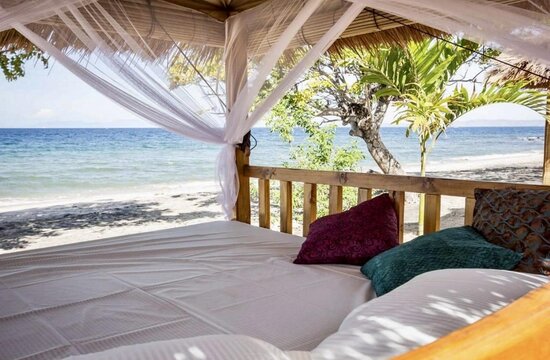 Indonesia, Sumbawa Island: Sunbeds in Kalimaya Dive Resort