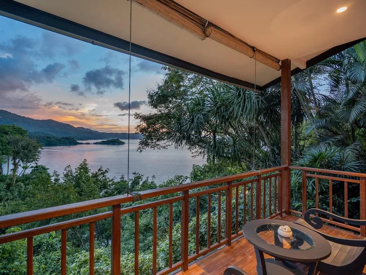  Sunset from Hillside Luxury Cottage Terrace at Sulawesi Lembeh Resort