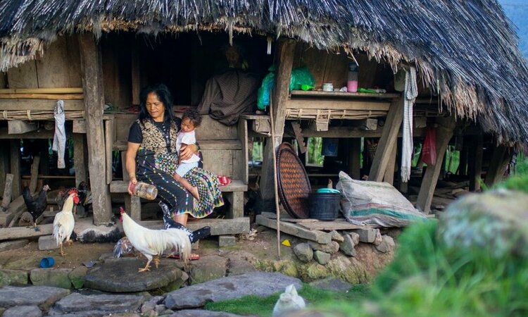  Woman with toddler: Flores' tranquil village life