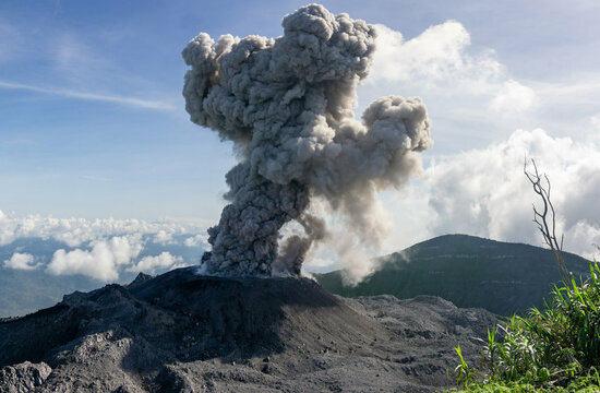 Moluccas, Spice Islands: Smoking volcano Ibu on Halmahera island, North Moluccas, Indonesia