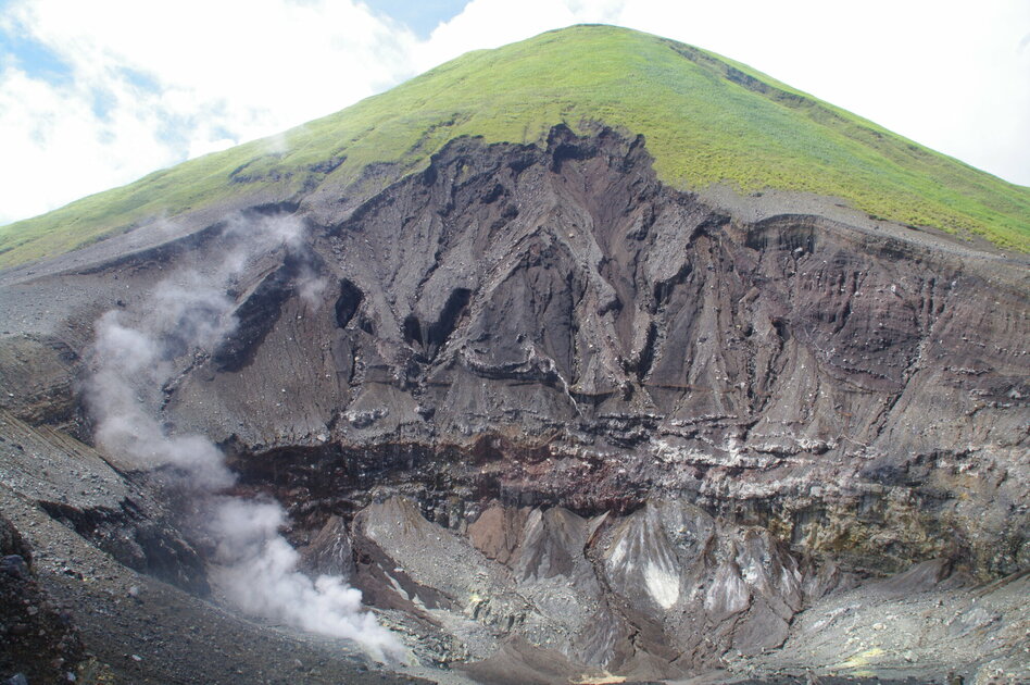 Sulawesi: Smoke rises from Gunung Lokon's volcanic crater