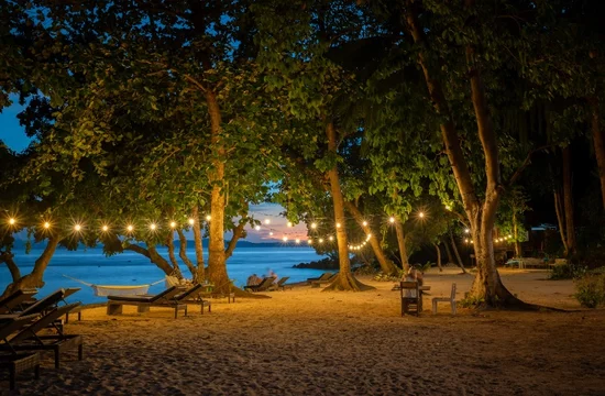 Illuminated Murex Resort Bangka Beach at Night