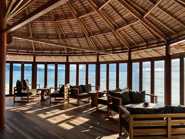 Moluccas - Halmahera: Kusu Island Resort - Restaurant with ocean view