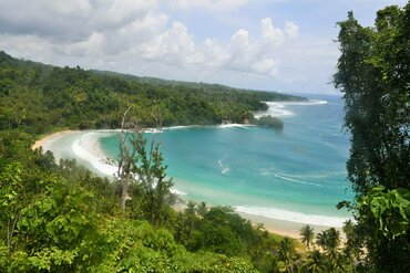 Untouched island world of the Moluccas: Lonely bay on the spice island Morotai