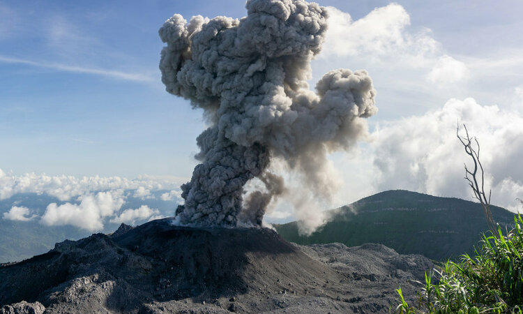 Moluccas, Spice Islands: Smoking volcano Ibu on Halmahera island, North Moluccas, Indonesia