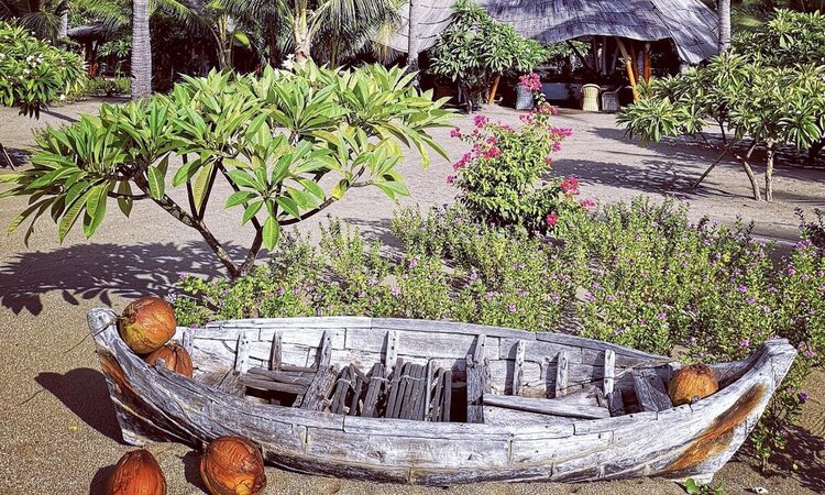 Restaurantblick vom Garten: Coconut Garden Beach Resort, Insel Flores/ Indonesien