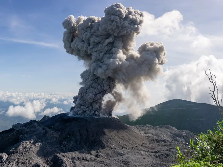 Moluccas, Spice Islands: Smoking volcano Ibu on Halmahera island, North Moluccas, Indonesia