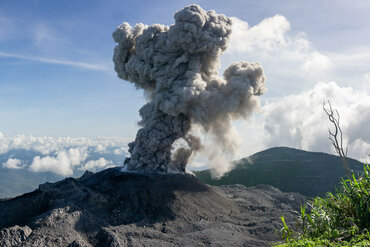 Moluccas, Spice Islands: Smoking volcano Ibu on Halmahera island, North Moluccas, Indonesia