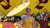 Tomohon Flower Festival: Mädchen mit gelben Sonnenschirm 