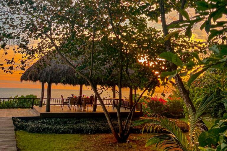 Sumba Island, Indonesia: Lelewatu Resort, resort garden at sunset