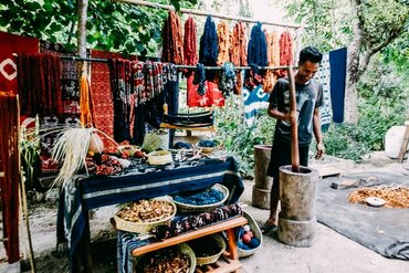 Indonesia, Little Sunda Island Sumba: Textile dyer on his daily activity