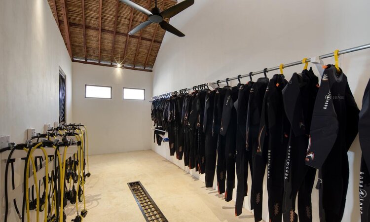 Indonesia, Sumbawa Island: Mocean Dive Resort, room with diving equipment