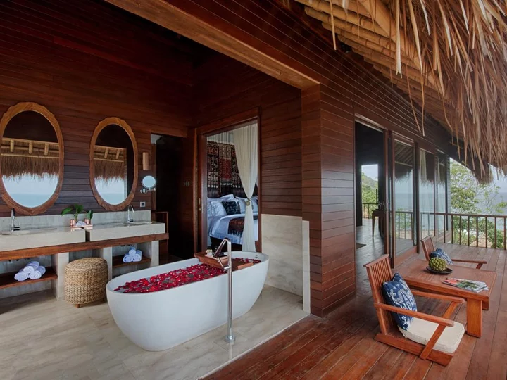 Indonesia, Sumba Island: Lelewatu Resort, Hanging Bedroom Bathroom & Terrace