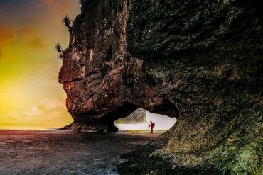 Indonesia, Sumba Island: Stone cliff by sunset