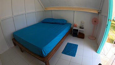 Indonesia, Sulawesi: Labengki island beach hut with double bed