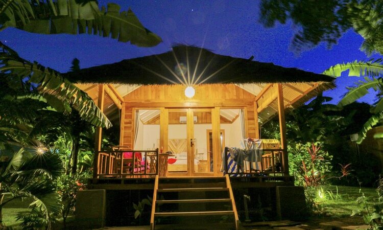 Indonesia, Sumbawa Island: Kalimaya Dive Resort Beach Bungalow at Night