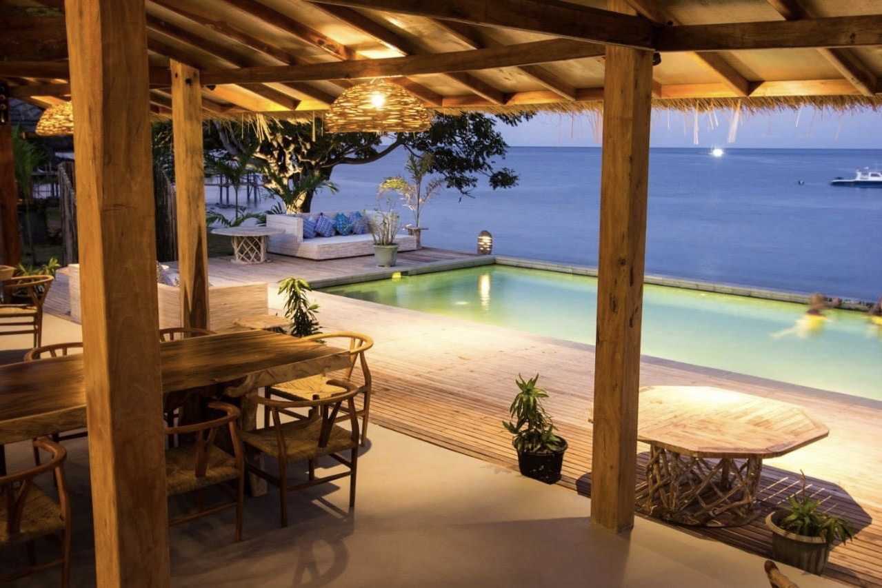 View from Kalimaya Dive Resort Restaurant; Lesser Sunda Islands, East Sumbawa, Komodo National Park