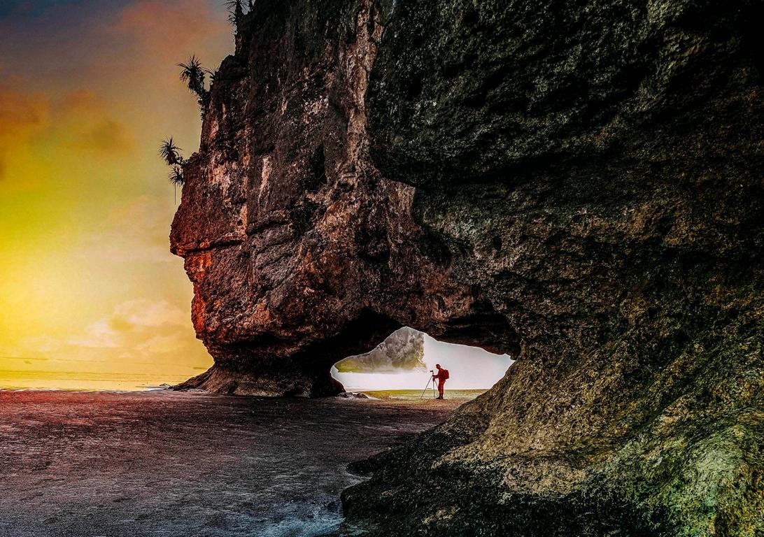 Indonesia, Sumba Island: Stone cliff by sunset